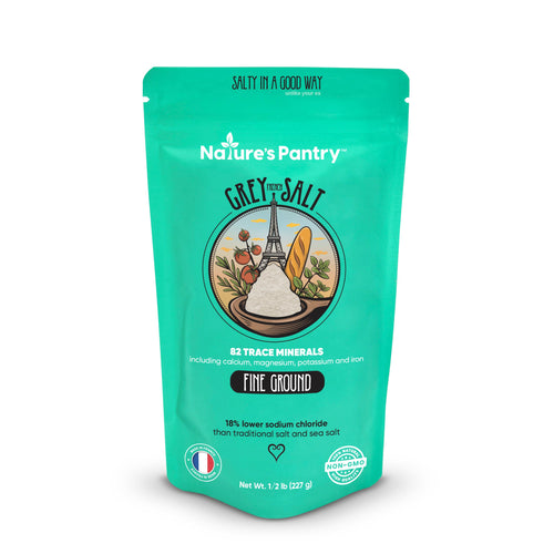 Nature's Pantry Grey Salt package on a white background