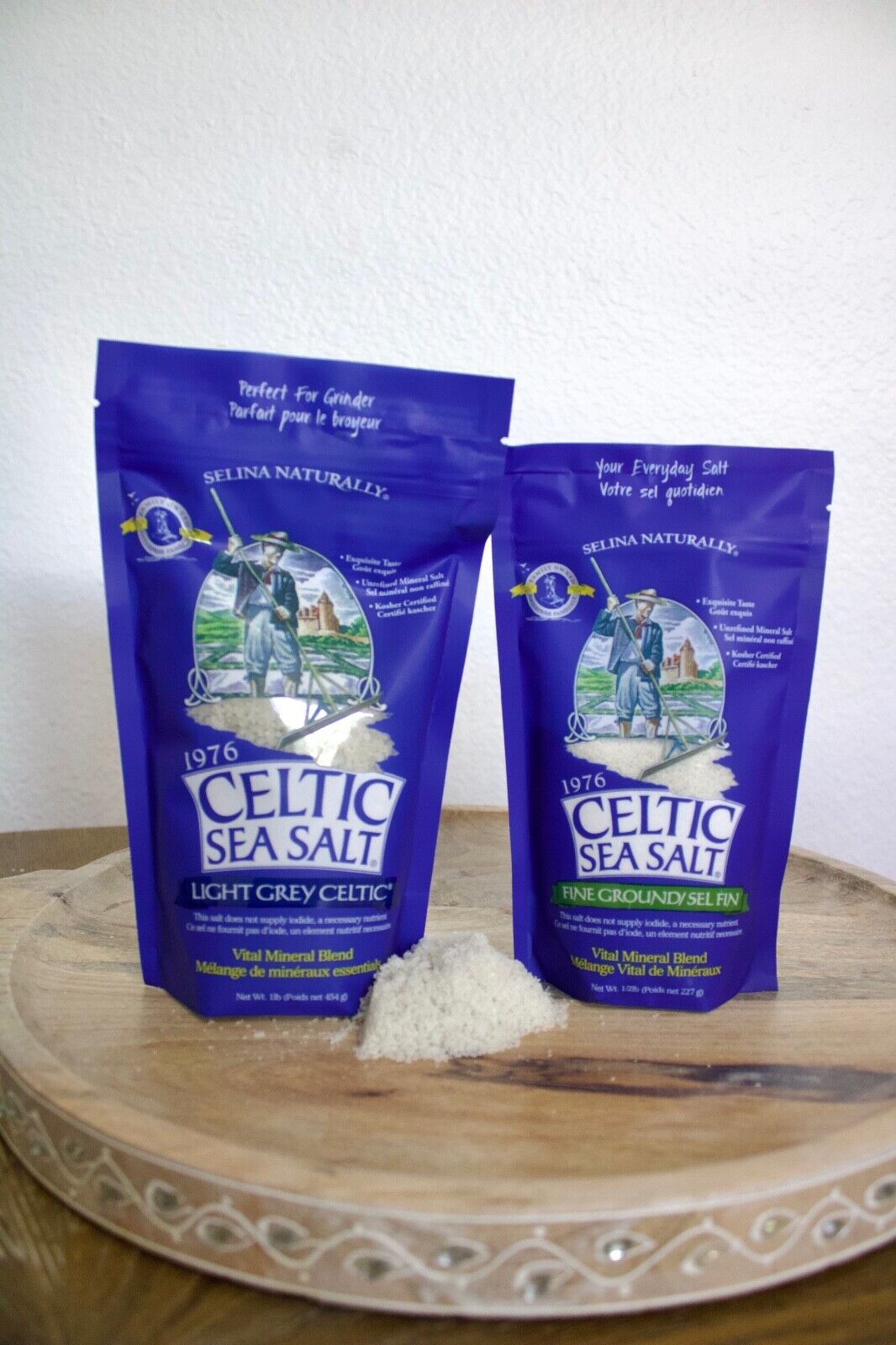 BUNDLE Celtic Salt- Coarse Light Gray 1lb bag + Fine Ground 1/2 lb Bag organic