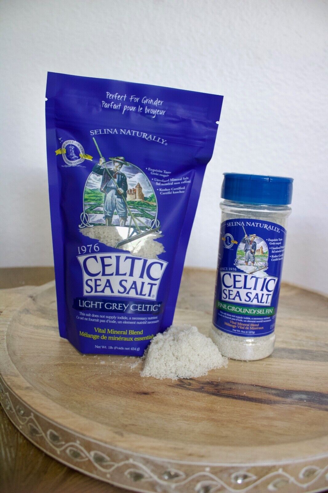 BUNDLE Celtic Salt Light Grey- Coarse 1 lb Resealable + 8oz Fine Ground Shaker 