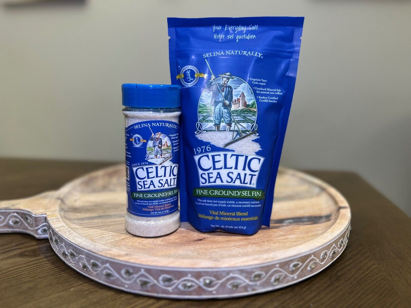 BUNDLE Celtic Salt Light Grey- Fine Ground 1 lb Resealable + 8oz Shaker 