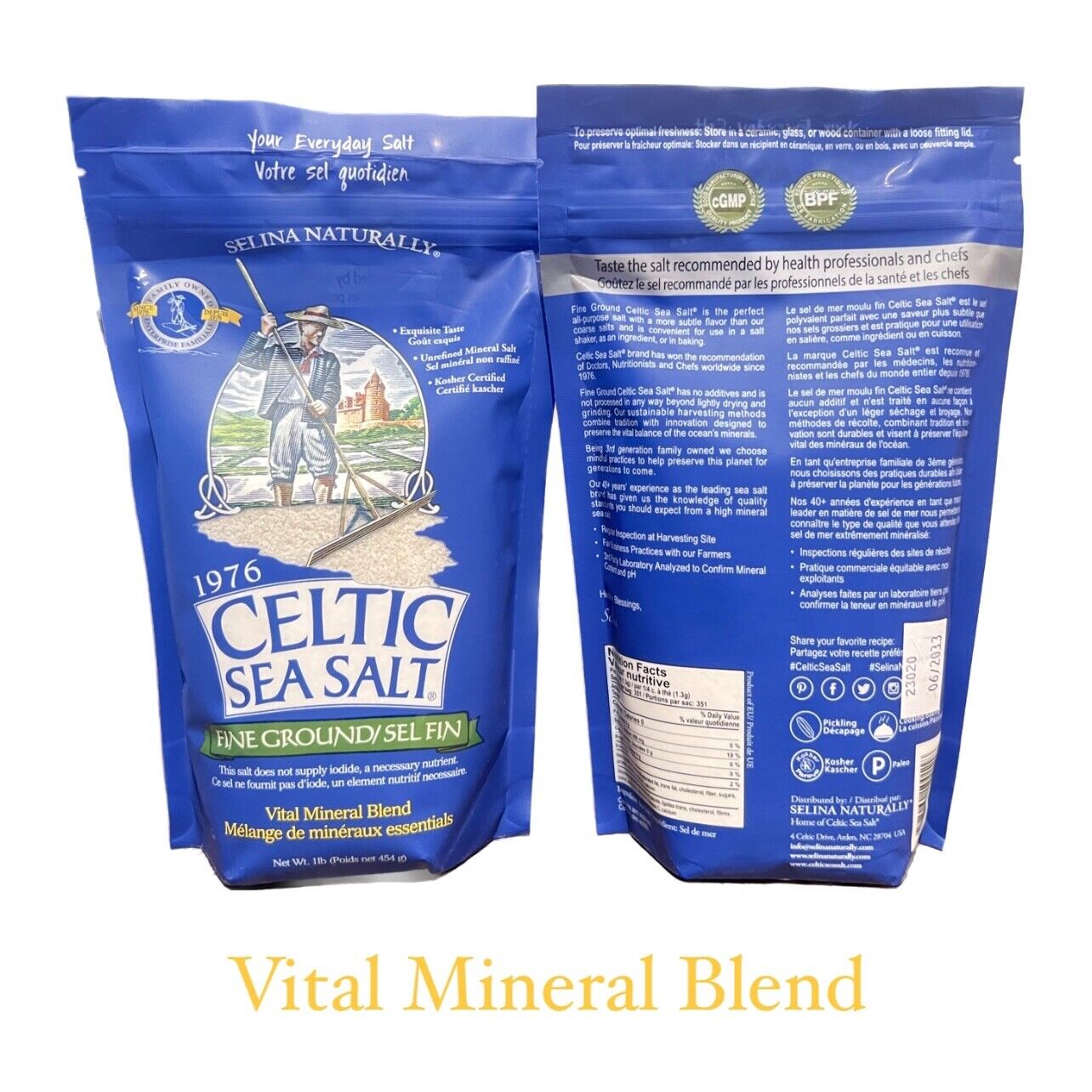 BUNDLE Celtic Salt Light Grey- Fine Ground 1 lb Resealable + 8oz Shaker 