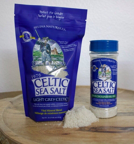 BUNDLE Celtic Salt Light Grey- Coarse 1 lb Resealable + 8oz Fine Ground Shaker 